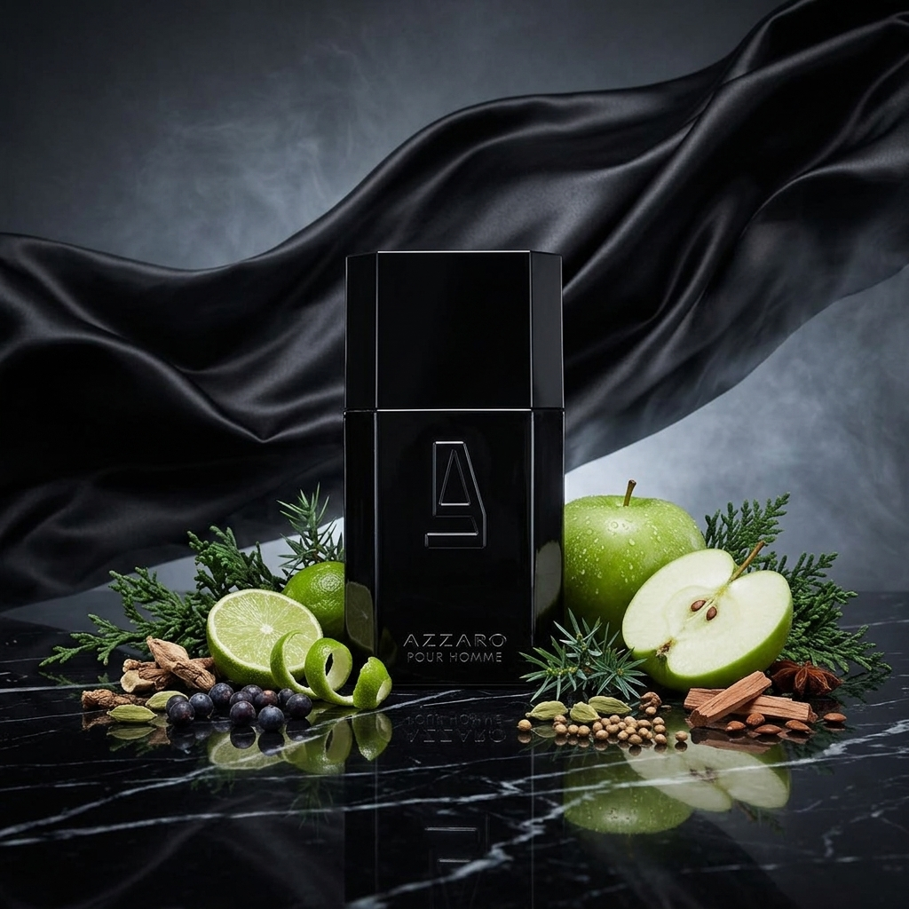 Azzaro Silver Black, ноти ябълка, лайм и хвойна