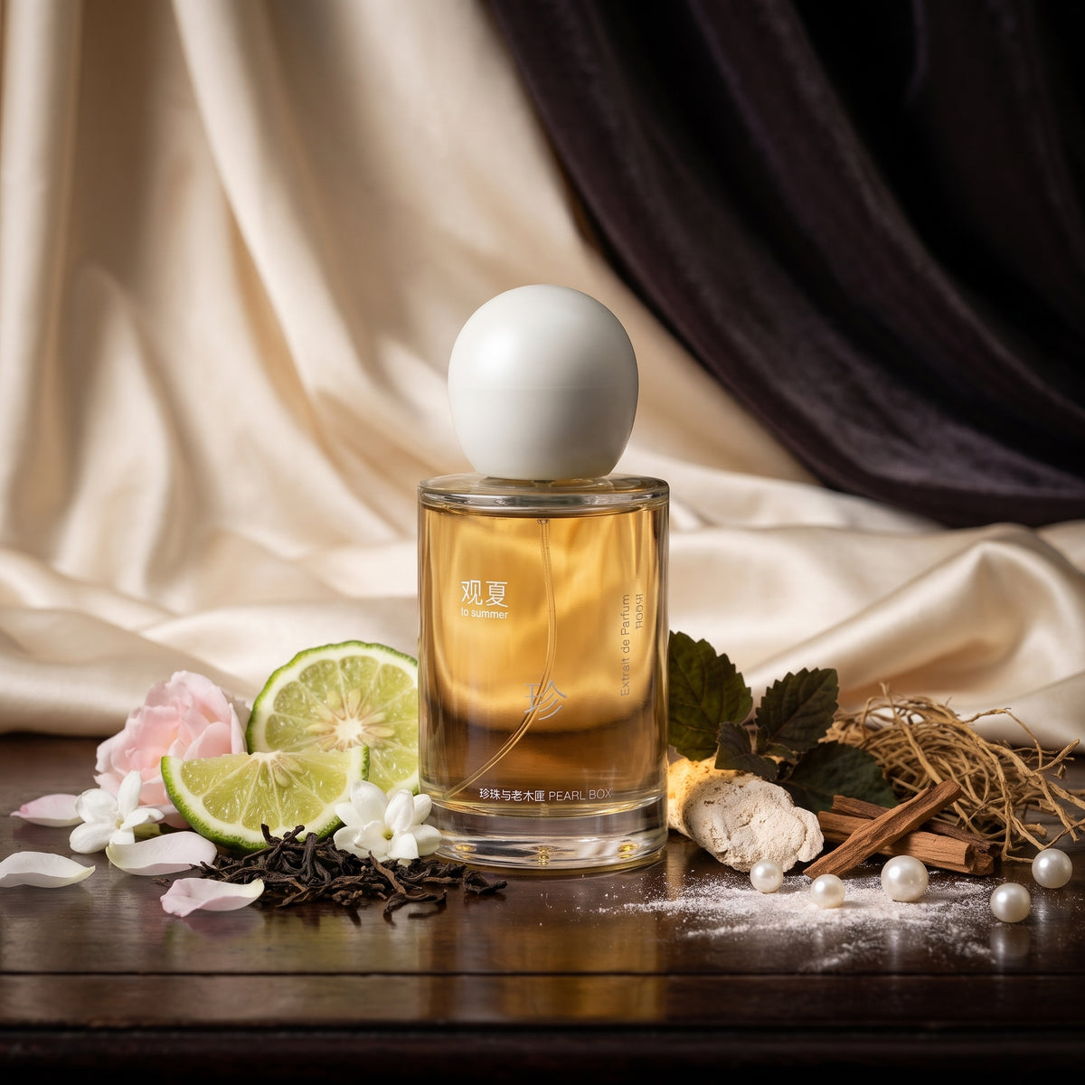 To Summer Pearl Box с перли, коприна, роза и дърво